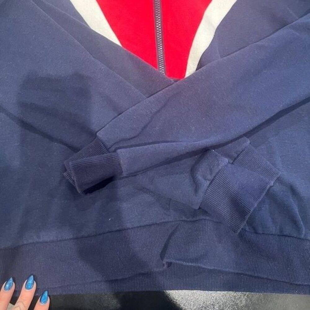 C'est Toi Its You 3XL Blue Red and White Hoodie Long Sleeves with Zipper Hooded - Picture 3 of 5